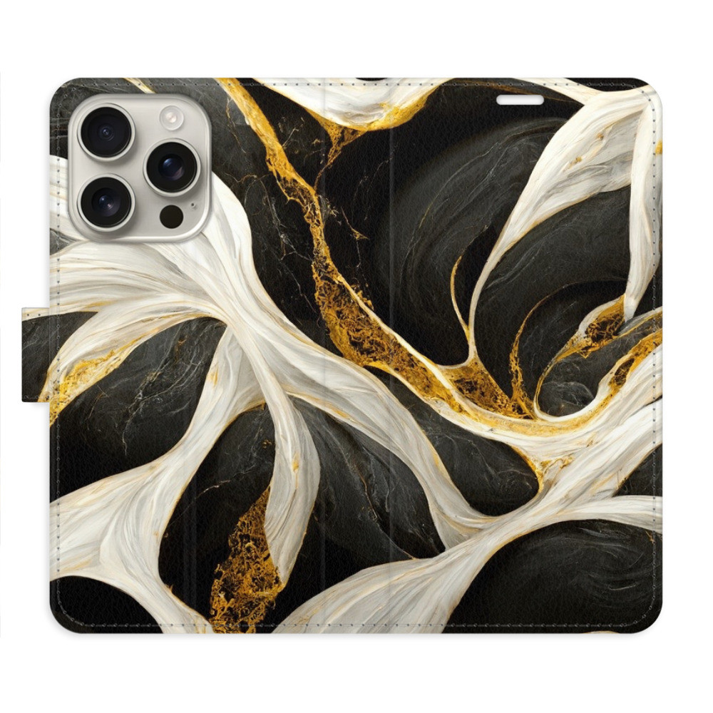 Flipové puzdro iSaprio - BlackGold Marble - iPhone 16 Pro