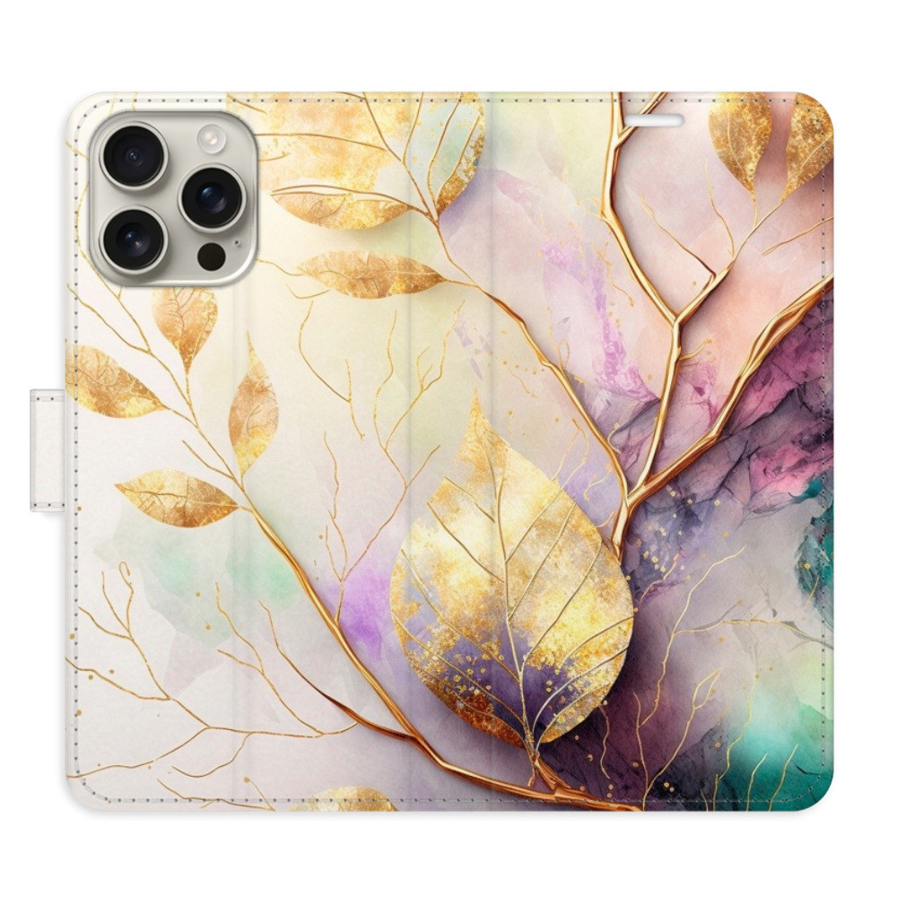 Flipové puzdro iSaprio - Gold Leaves 02 - iPhone 16 Pro Max