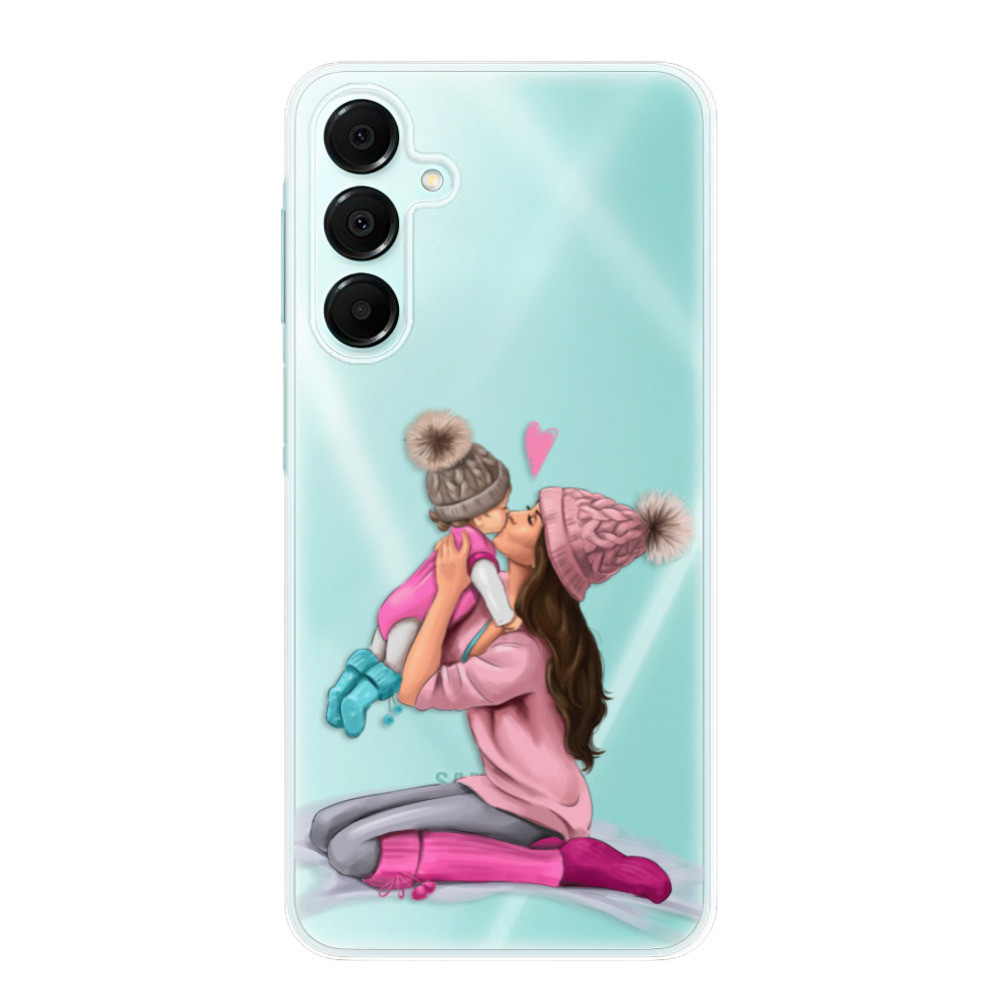 Odolné silikónové puzdro iSaprio - Kissing Mom - Brunette and Girl - Samsung Galaxy A16 5G