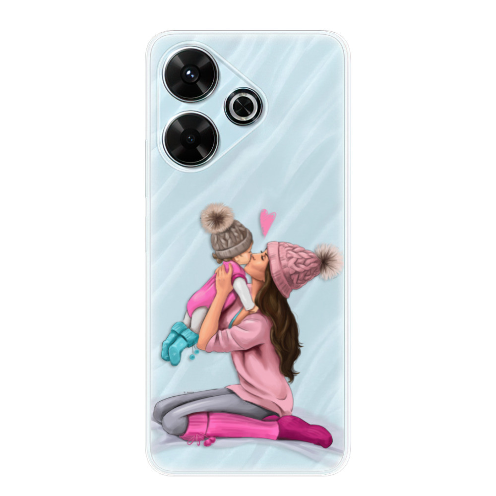 Odolné silikónové puzdro iSaprio - Kissing Mom - Brunette and Girl - Xiaomi Redmi 13