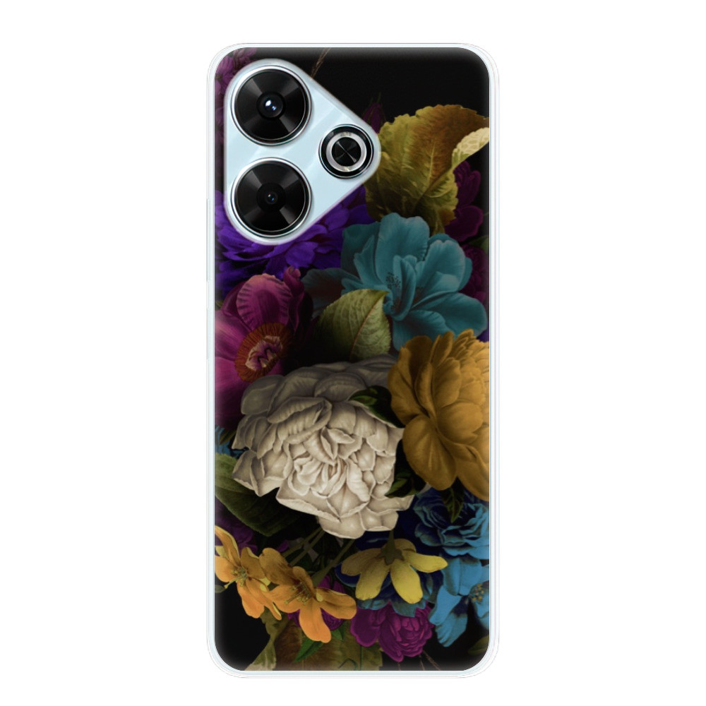 Odolné silikónové puzdro iSaprio - Dark Flowers - Xiaomi Redmi 13