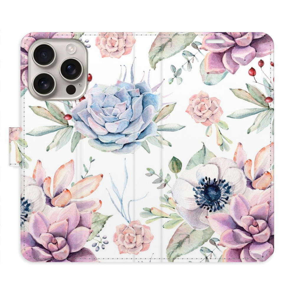 Flipové puzdro iSaprio - Succulents Pattern - iPhone 16 Pro