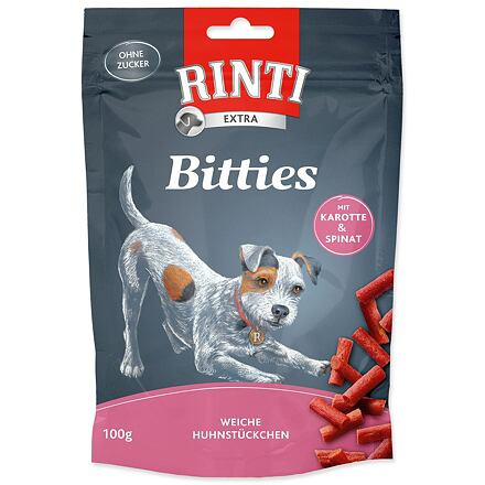 Pochúťka RINTI Extra Bitties kura + karotka + špenát 100 g