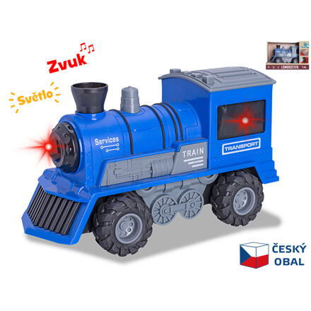 Mikro Trading Lokomotíva modrá 22,5 cm 1:16 na zotrvačník na batérie so svetlom a zvukom