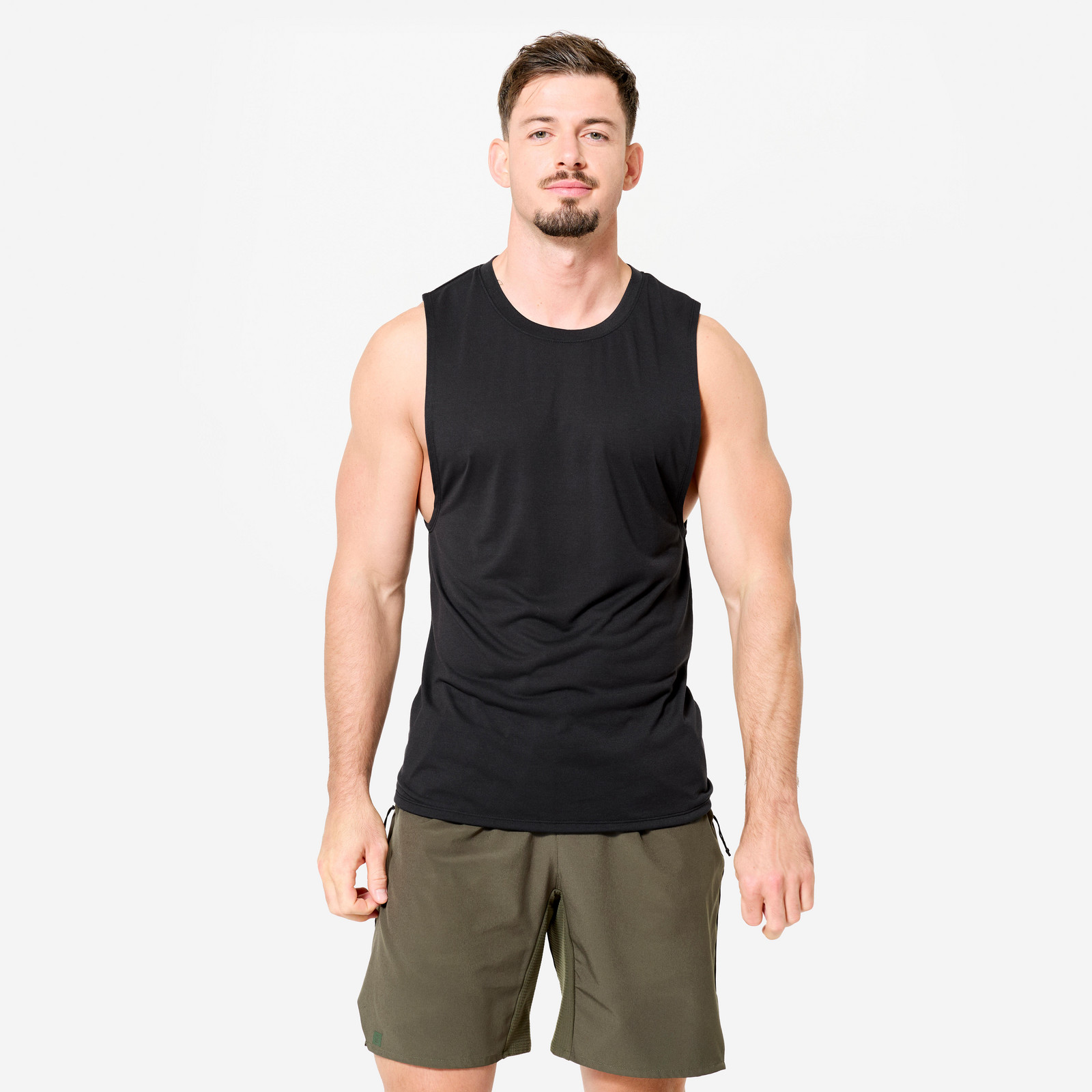 Pánske fitness tielko priedušné s okrúhlym výstrihom čierne
