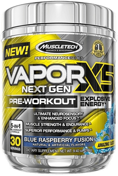 Muscletech vapor x5 next gen pre-workout 228 g - modrá malina