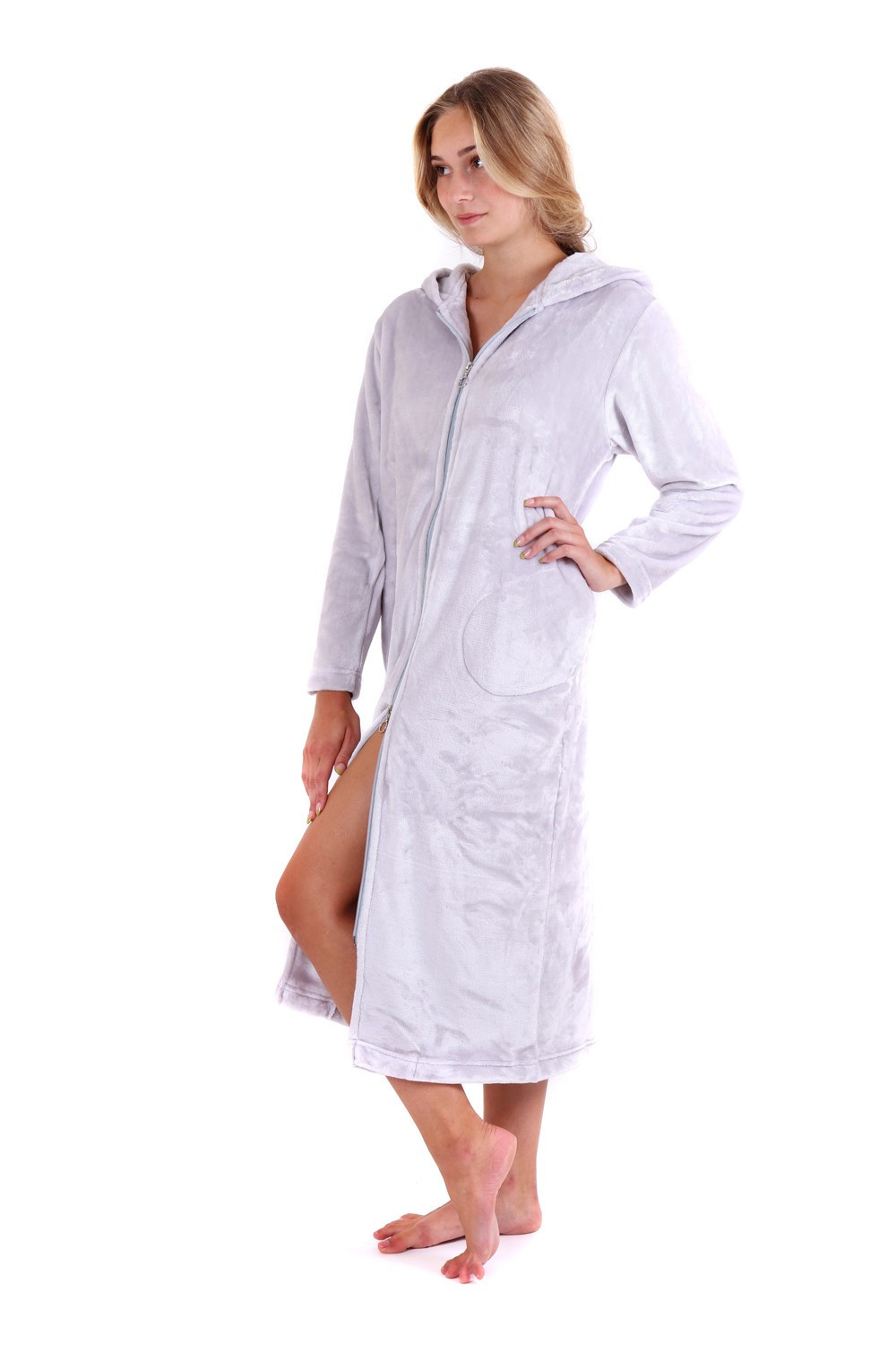 Dámsky župan Siena s kapucňou na zips 3656 Light Grey - Vestis S
