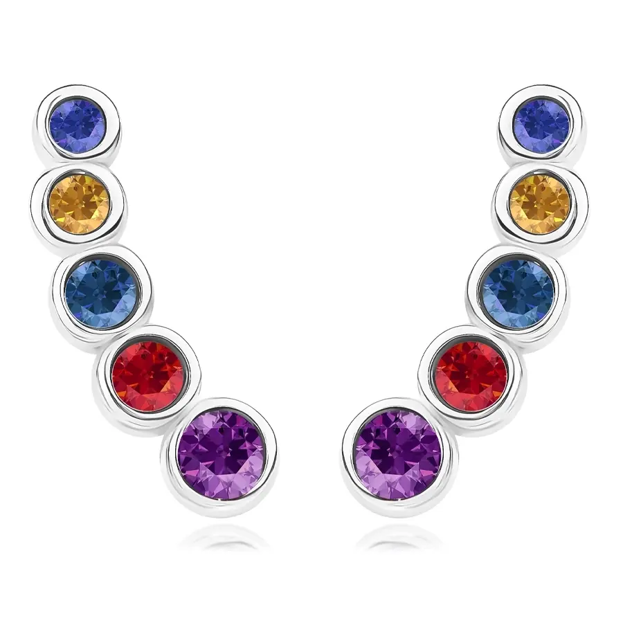 Náušnice zo striebra 925 - oblúk s farebnými krištáľmi Swarovski, afroháčik