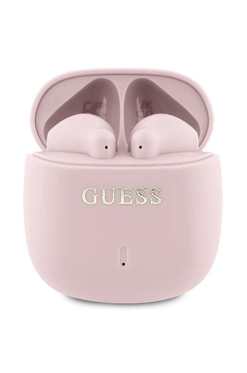 Bezdrôtové slúchadlá Guess Printed Classic Logo ružová farba