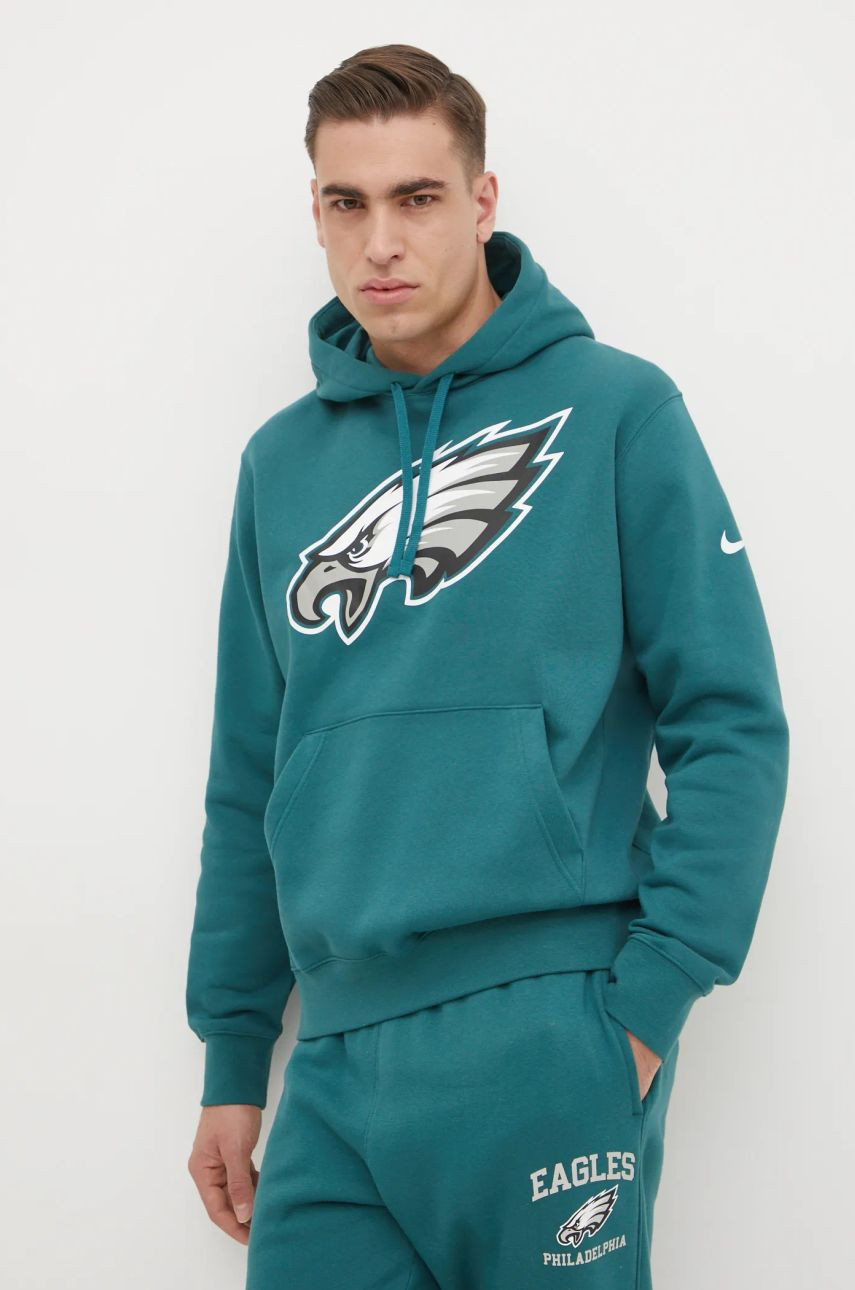 Mikina Nike Philadelphia Eagles pánska, zelená farba, s kapucňou, s potlačou, NKDK-3JD-86-N09