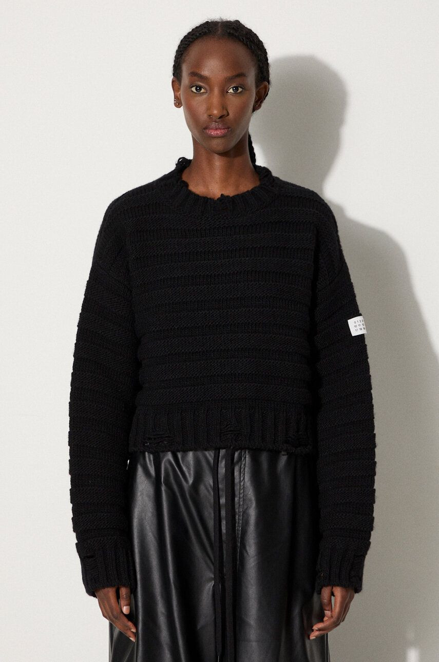 Vlnený sveter MM6 Maison Margiela dámsky, čierna farba, teplý, S52HL0031.M13040