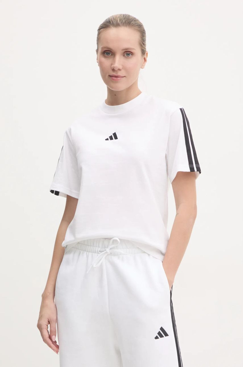 Bavlnené tričko adidas Essentials dámske, béžová farba, JM2394