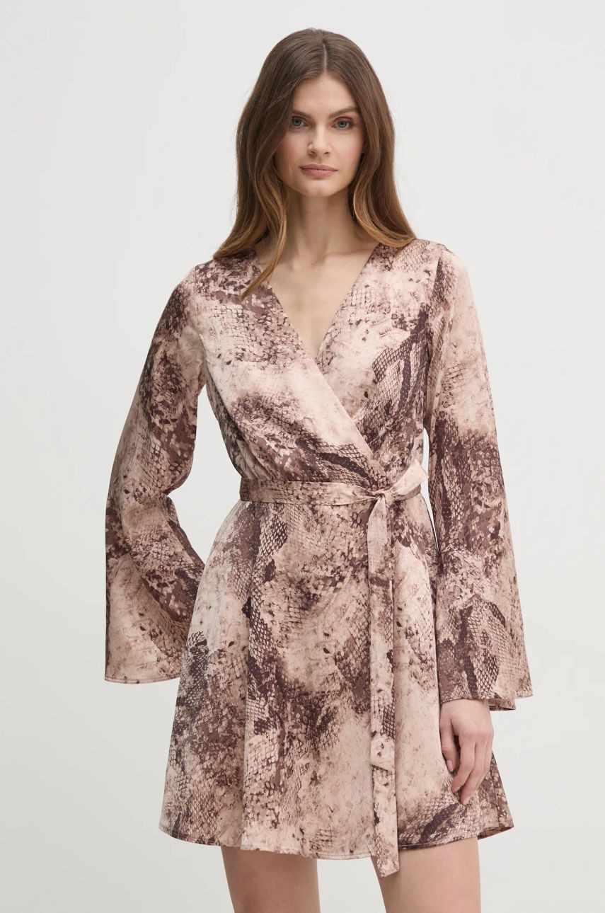 Šaty Guess NEW LAILA béžová farba, mini, áčkový strih, W5RK92 WF1T2