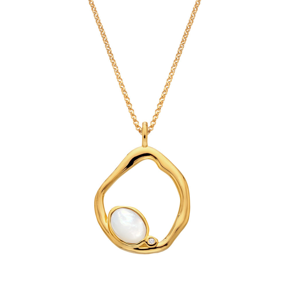 Hot Diamonds Pozlátený náhrdelník s perleťou a diamantom Gemstones DP1023 (retiazka, prívesok)