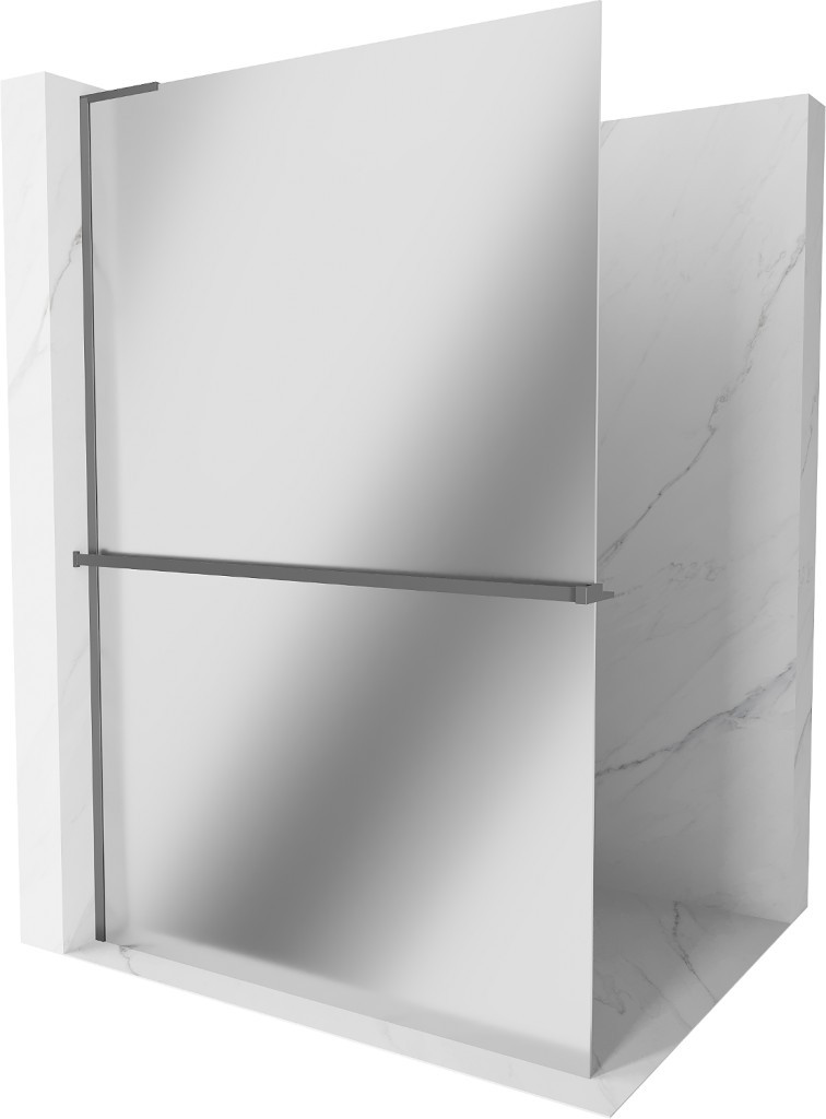 MEXEN/S - Kioto+ L Sprchová zástena WALK-IN s poličkou a držiakom uterákov 90 x 200 cm, zrkadlové, grafit metal 800-090-123-95-50