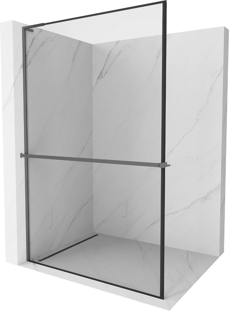 MEXEN/S - Kioto+ L Sprchová zástena WALK-IN s poličkou a držiakom uterákov 60 x 200 cm, čierny vzor, grafit metal 800-060-123-95-70