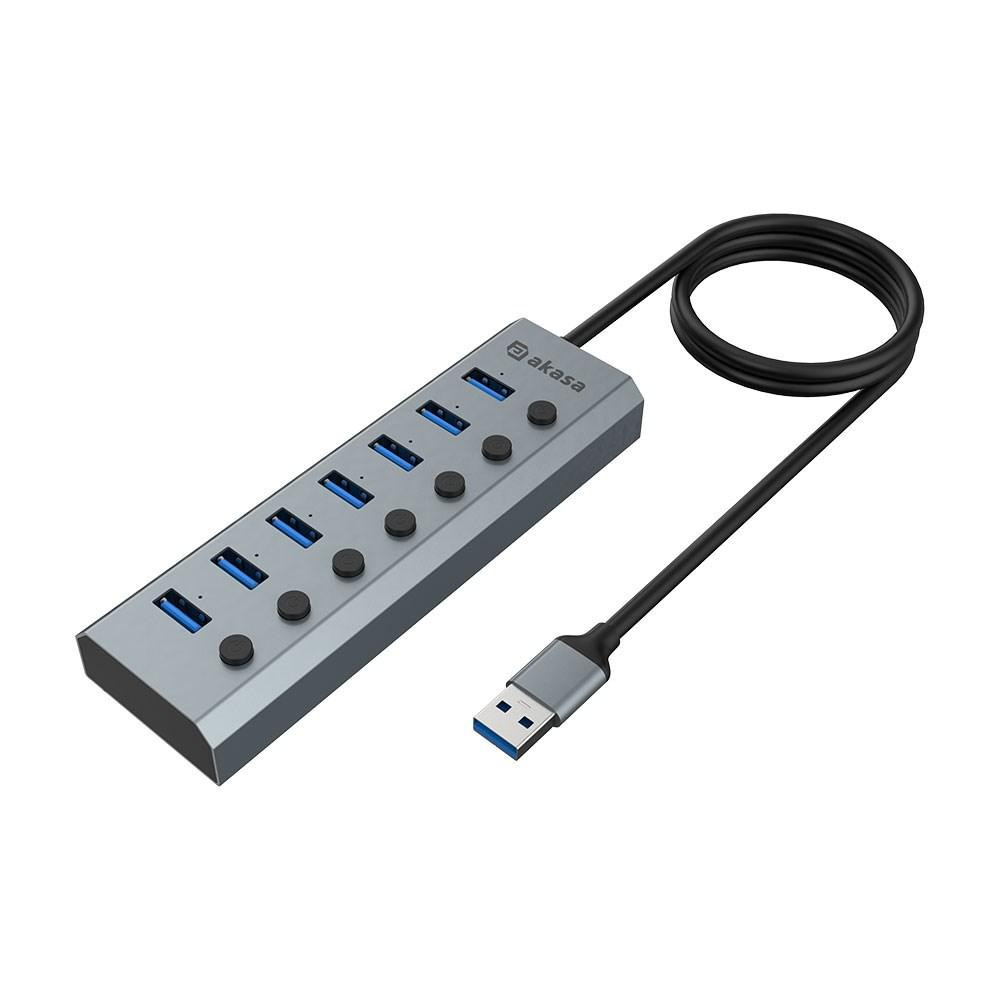 AKASA Hub 7 v 1, USB-A 3.2 Gen 1, sivá