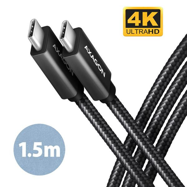 AXAGON BUCM32-CM15AB, SPEED+ kábel USB-C <-> USB-C, 1.5m, USB 20Gbps, PD 100W 5A, 4K HD, ALU, oplet, čierny