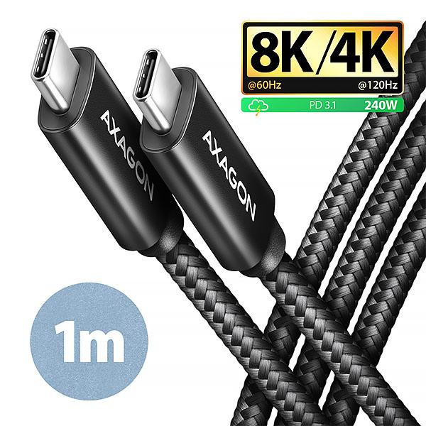 AXAGON BUCM4X-CM10AB NewGEN+ kábel USB-C <-> USB-C, 1m, USB4 Gen 3×2, PD 240W 5A, 8K HD, ALU, oplet, čierny