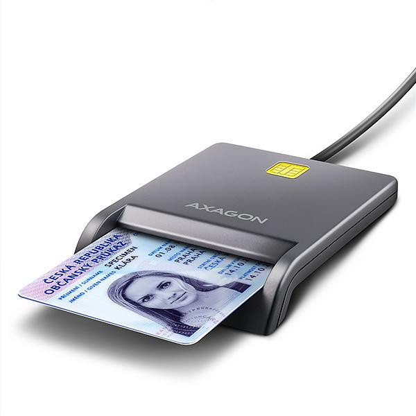 AXAGON CRE-SM3T, USB-A FlatReader čítačka kontaktných kariet Smart card (eObčanka), kábel 1.3m