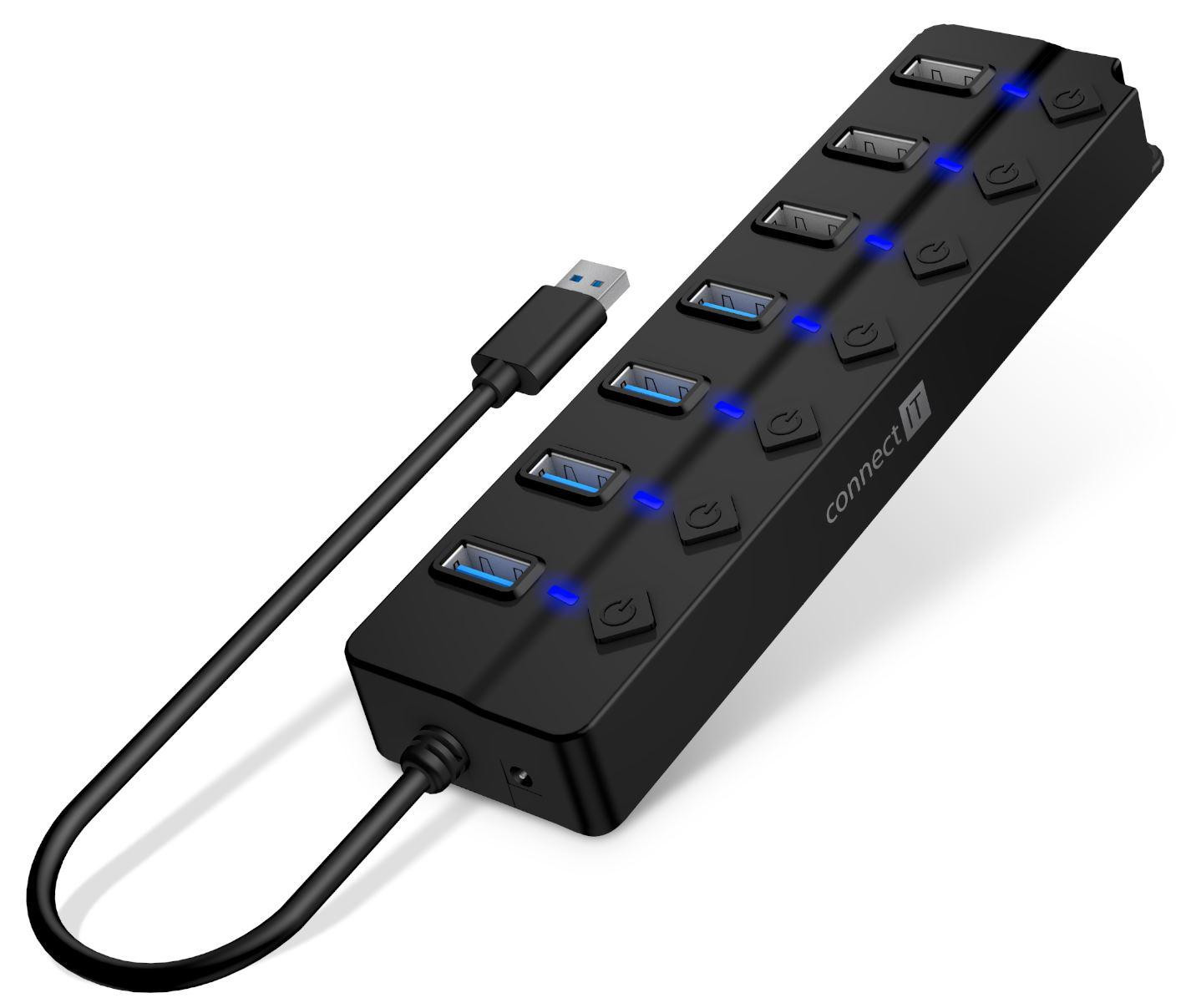 CONNECT IT Mighty Switch 2 USB-A hub, (4xUSB-A 3.0, 3xUSB-A 2.0), externý, ČIERNY
