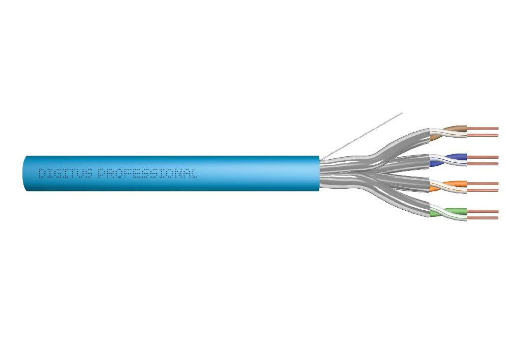 DIGITUS Inštalačný kábel CAT 6A U-FTP, 500 MHz Eca (EN 50575), AWG 23/1, bubon 305 m, simplex, farba modrá