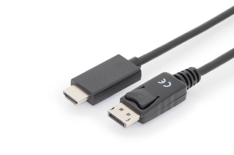 Digitus káblový adaptér DisplayPort, DP - HDMI typu A, M/M, 1,0 m, s blokovaním, DP 1.2_HDMI 2.0, 4K/60Hz, CE, bl