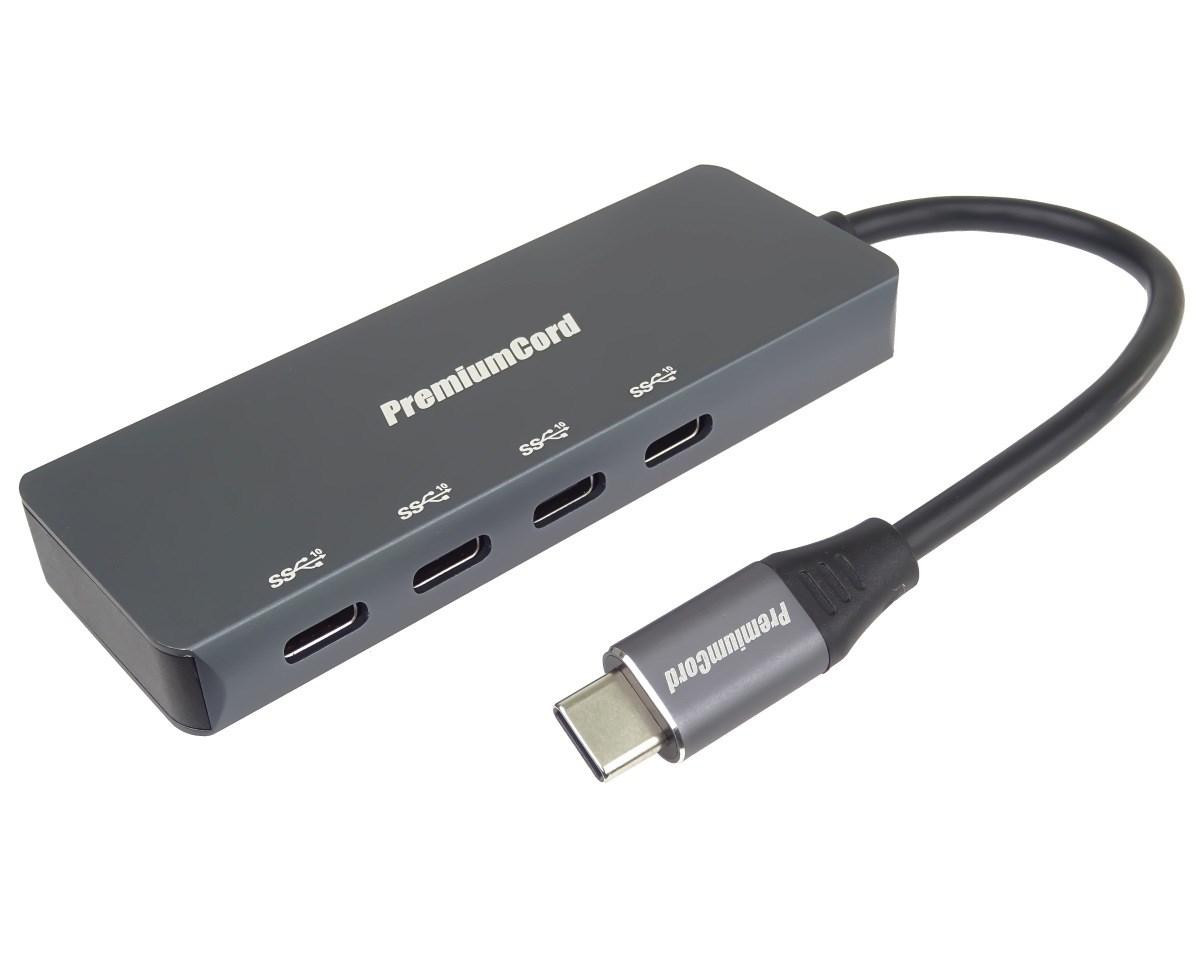 PREMIUMCORD Hub USB-C na 4x USB 3.2 Typ-C, 5G SuperSpeed, Aluminum