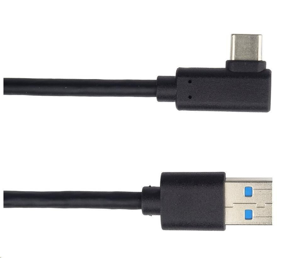 PREMIUMCORD Kábel USB typ C/M zahnutý konektor 90 ° - USB 3.0 A/M, 2m