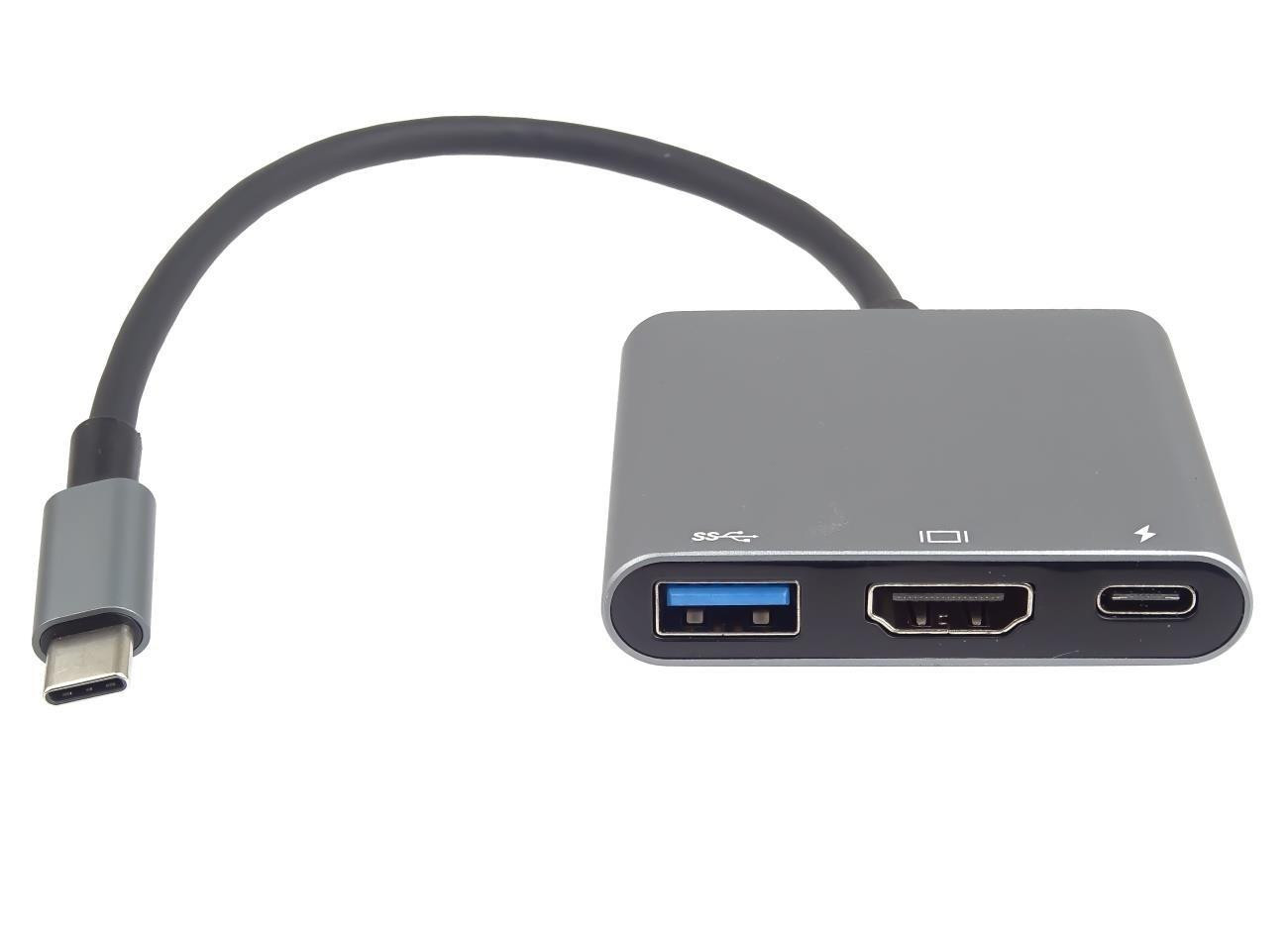 PremiumCord Adaptér USB-C na HDMI + USB3.0 + PD, rozlíšenie 4K a FULL HD 1080p