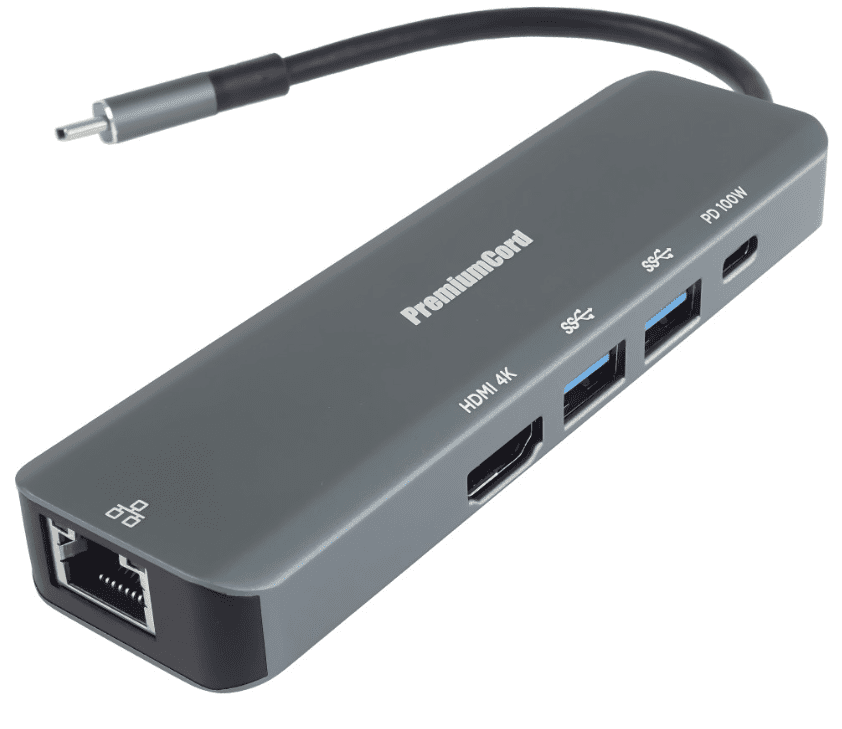 PremiumCord USB-C na HDMI, 2x USB3.2, PD 100W, RJ45