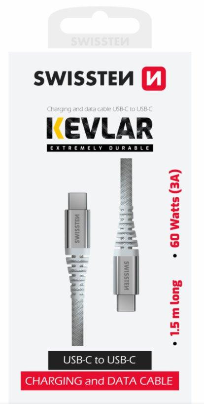 SWISSTEN DÁTOVÝ KÁBEL KEVLAR USB-C / USB-C 1,5 M BIELÝ