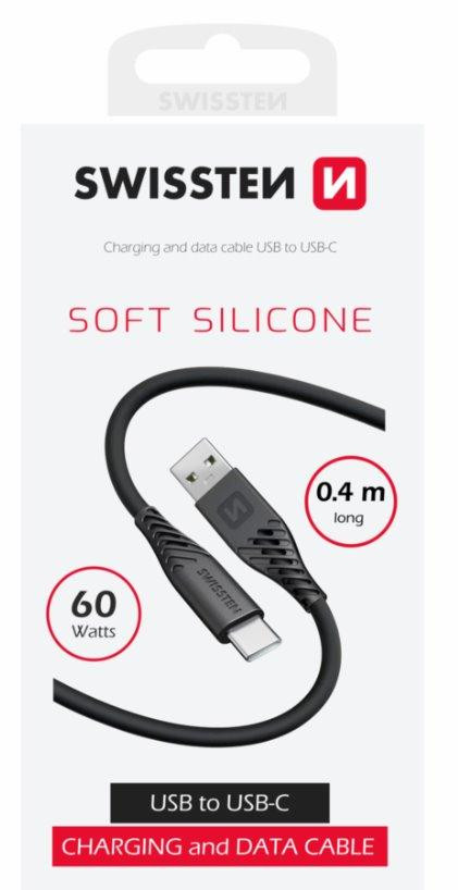SWISSTEN DÁTOVÝ KÁBEL SOFT SILICONE USB / USB-C 0,4 M ČIERNY