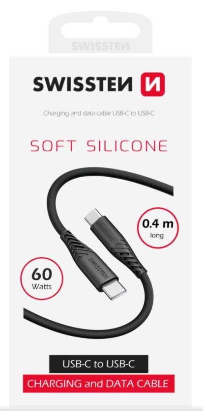 SWISSTEN DÁTOVÝ KÁBEL SOFT SILICONE USB-C / USB-C 0,4 M ČIERNY