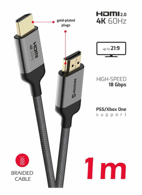 SWISSTEN KÁBEL HDMI NA HDMI 4K 60Hz 1,0 M
