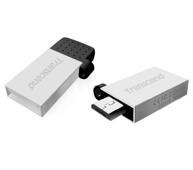 Transcend 16GB JetFlash 380S, USB 2.0/micro USB flash disk, OTG, malé rozmery, strieborne zafarbený kov