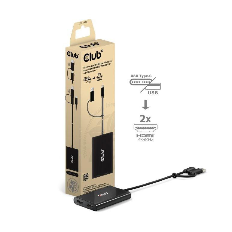 Club3D Video rozbočovač USB-C/A na 2x HDMI 2.0, Dual Monitor, 4K60Hz (M/F)