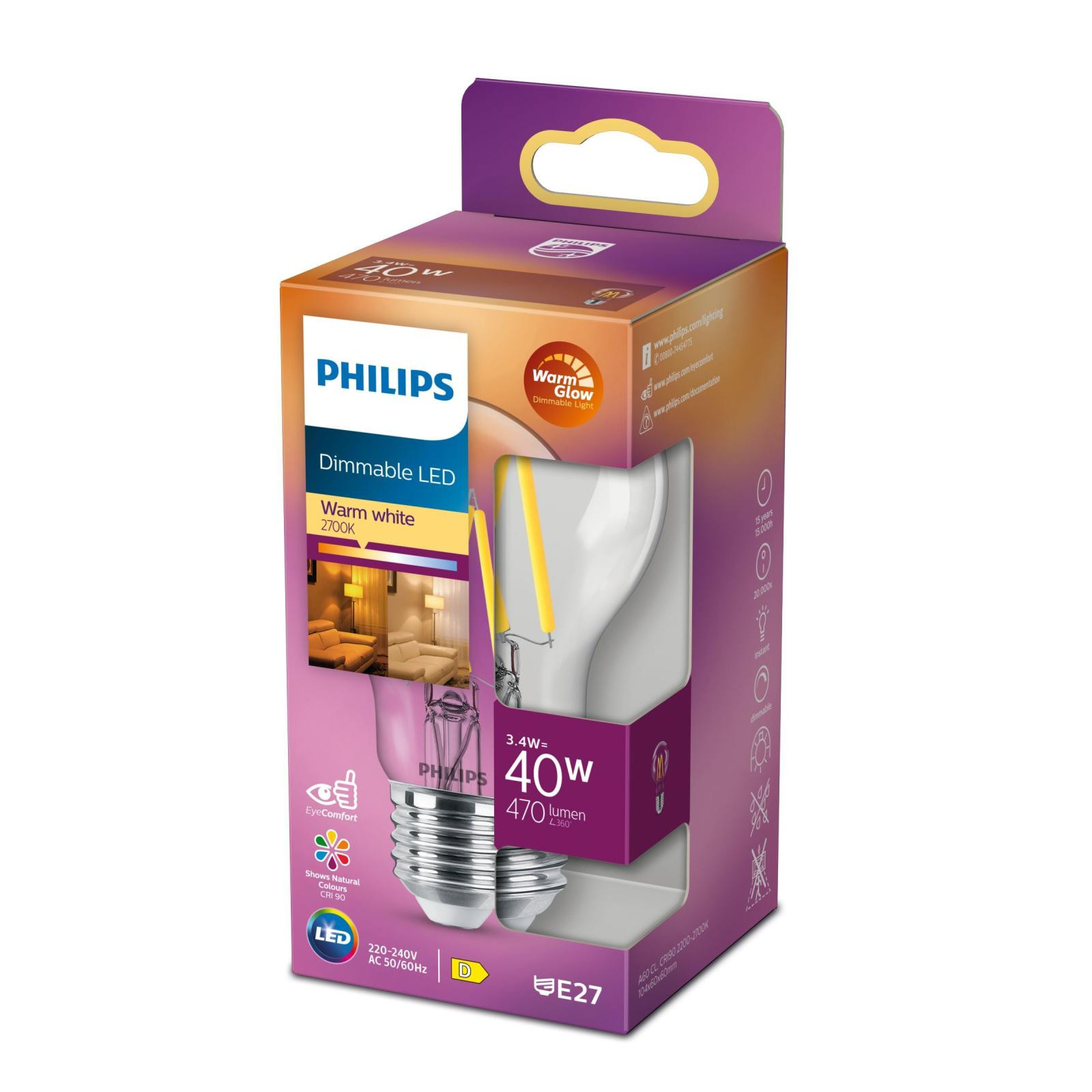 PHILIPS žiarovka LED classic 40W A60 E27 CL WGD90 SRT4