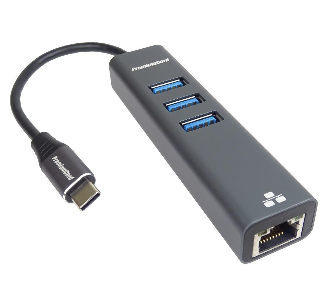 PremiumCord Adapter USB-C na Gigabit + 3x USB 3.0