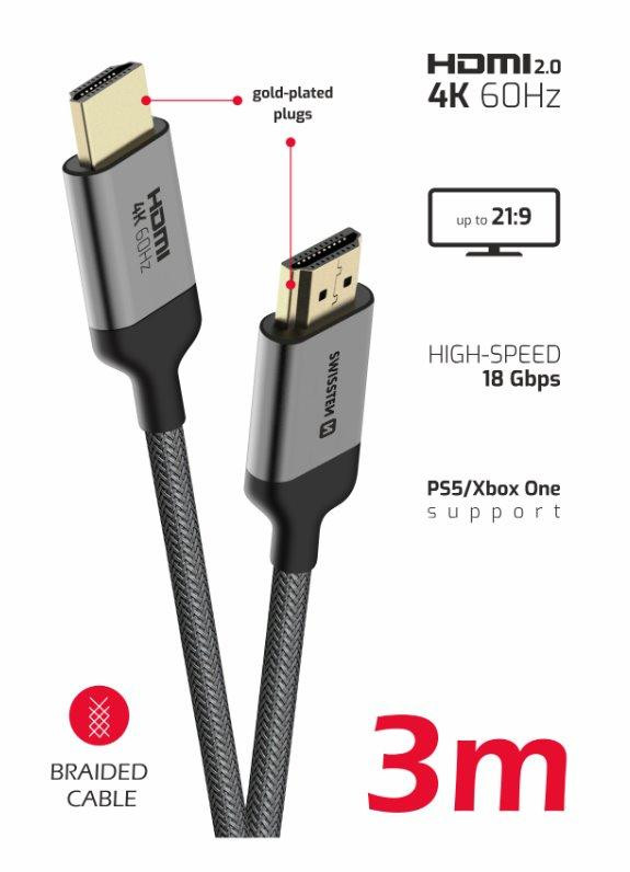 SWISSTEN KÁBEL HDMI NA HDMI 4K 60Hz 3,0 M