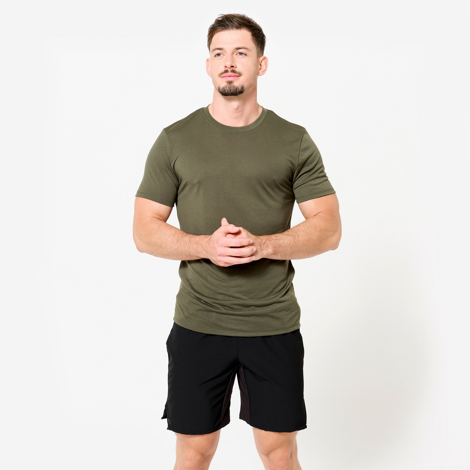 Pánske fitness tričko strih slim kaki