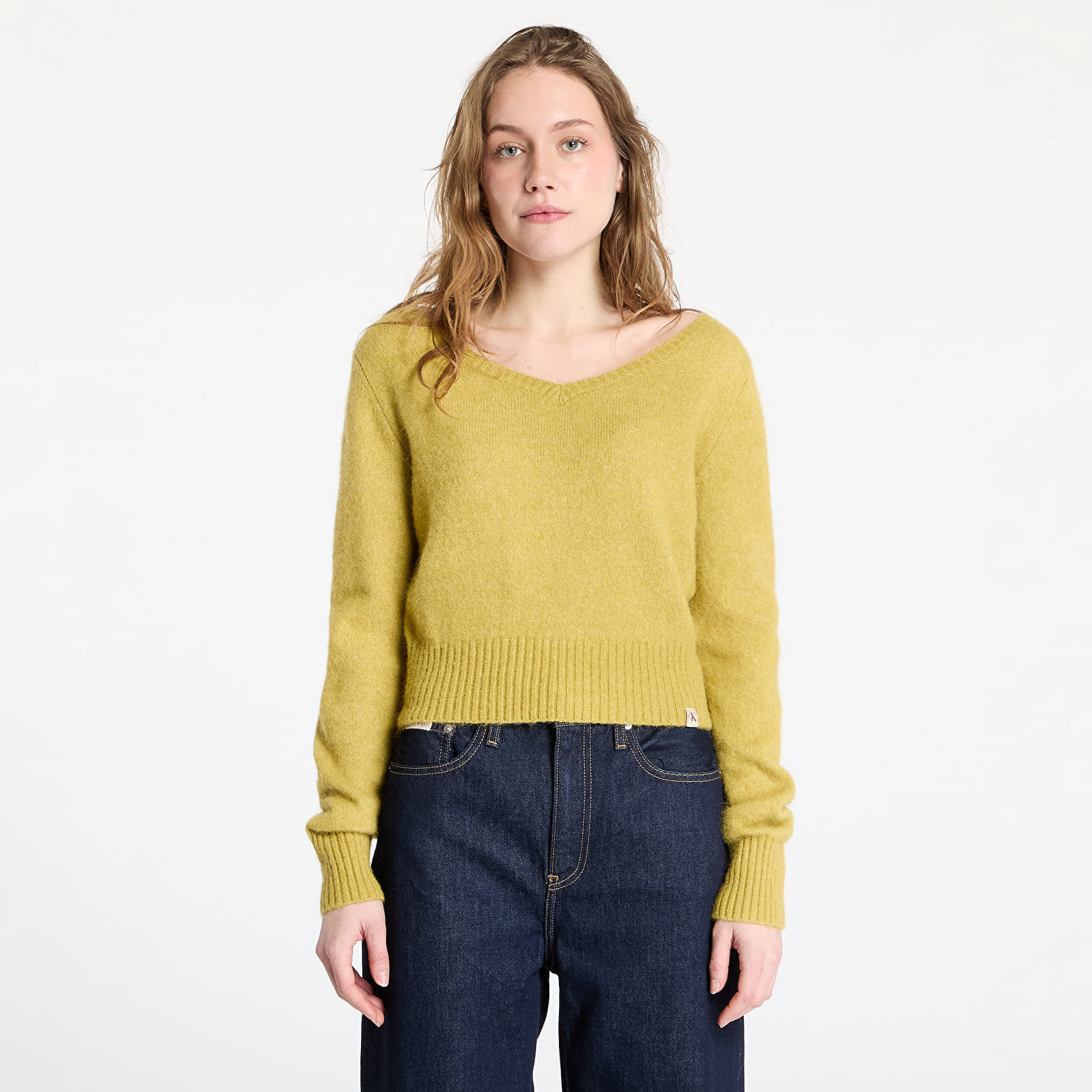 Sveter Calvin Klein Jeans Fluffy Yarn V-Neck Sweater Green M