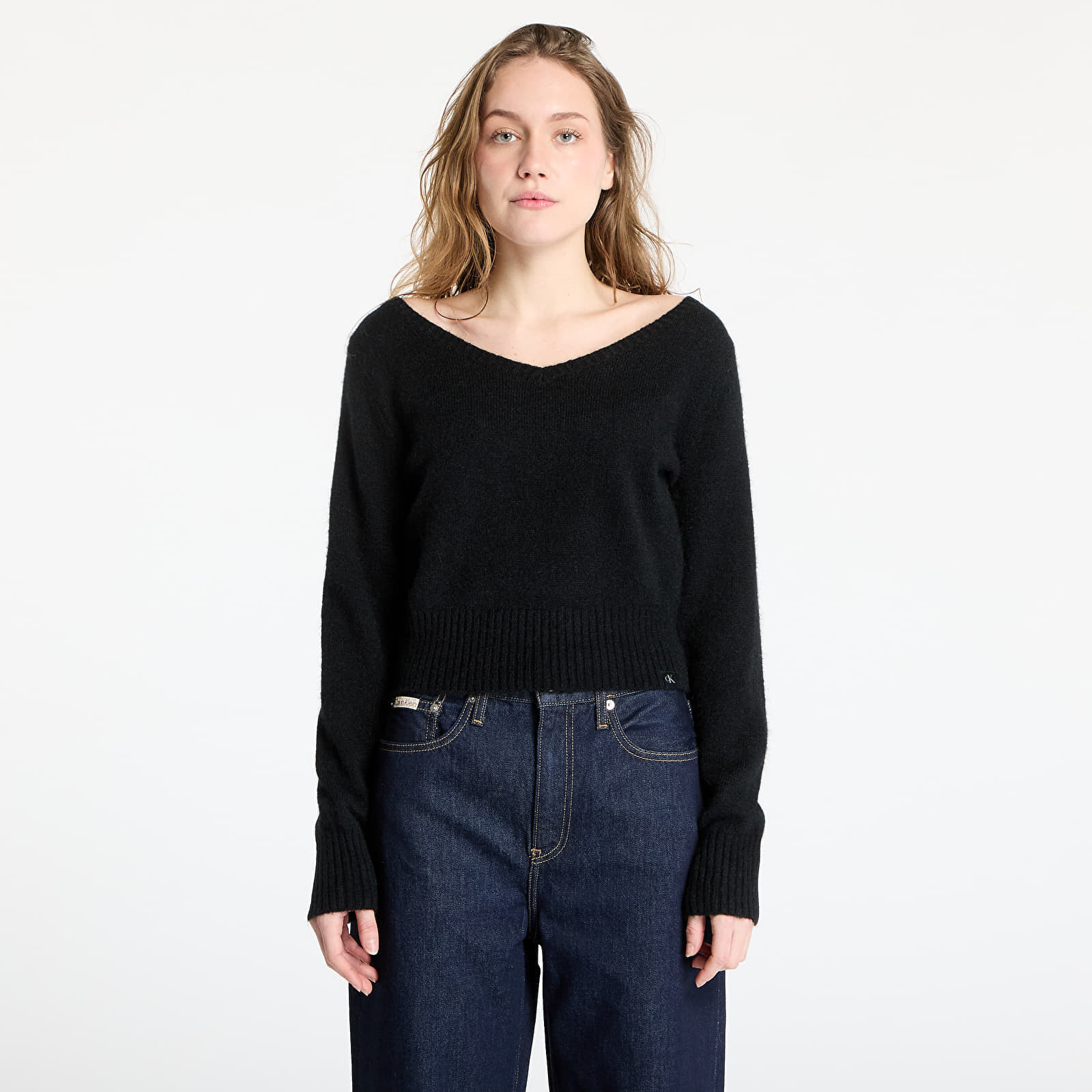 Sveter Calvin Klein Jeans Fluffy Yarn V-Neck Sweater Black S