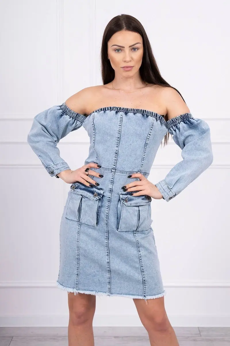 marka niezdefiniowana Stretch riflové šaty s holými ramenami S/M-L/XL