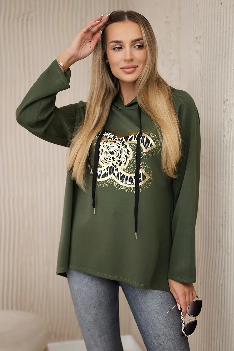 Kesi Włoski Oversized viskózová mikina s potlačou khaki
