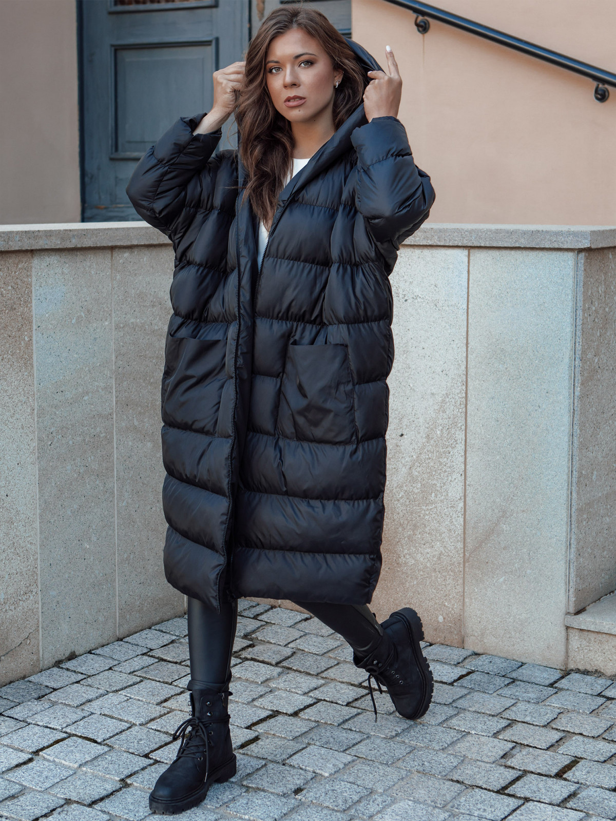 Dámska oversize zimná bunda s kapucňou ANNIKA black Dstreet TY4541 Univerzální
