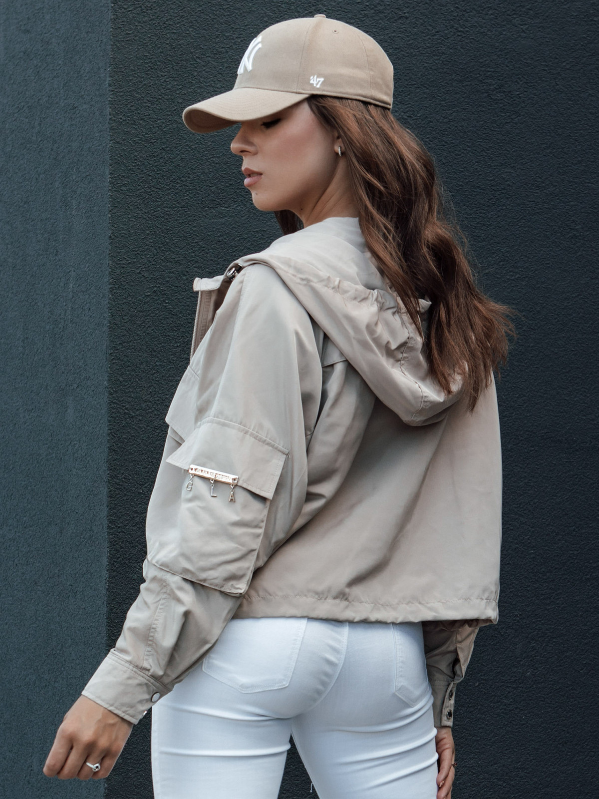 Dámska prechodná bunda s kapucňou BUNOL beige Dstreet TY4468 S