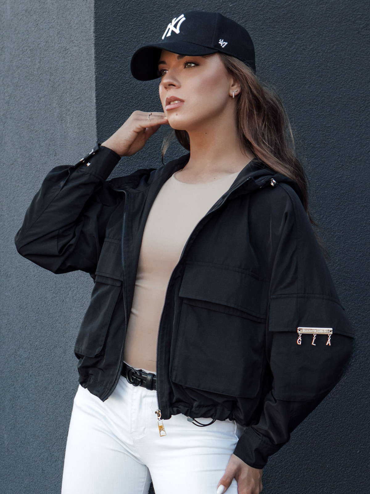 Dámska prechodná bunda s kapucňou BUNOL black Dstreet TY4469 S