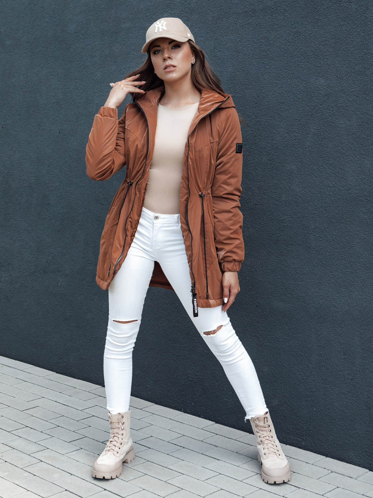 Dámska prechodná bunda s kapucňou HENRY camel Dstreet TY4495 S