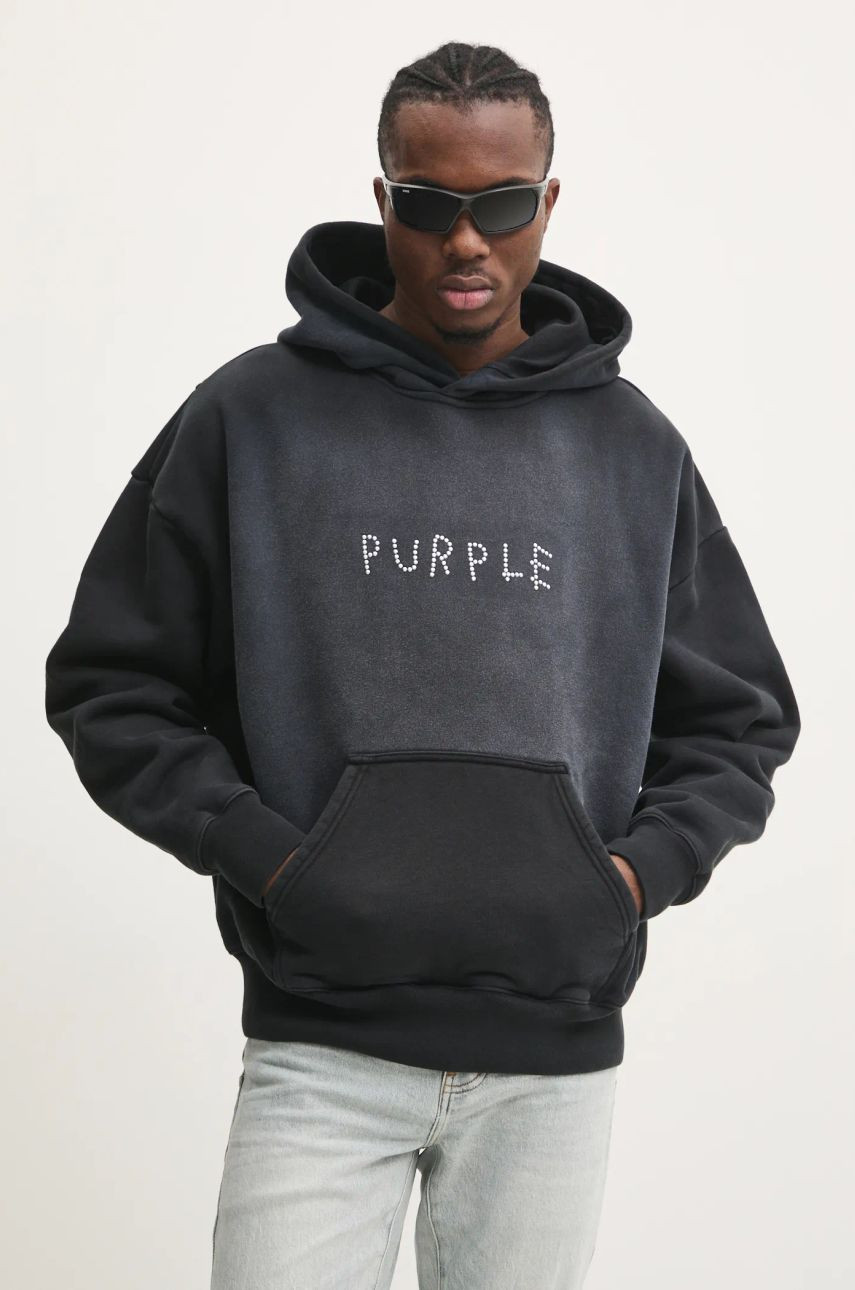 Bavlnená mikina PURPLE BRAND HWT FLEECE PO HOODY pánska, šedá farba, s kapucňou, s nášivkou, P401-HBSS125